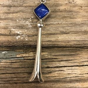 Sterling Silver and Lapiz Squash Blossom Pendant